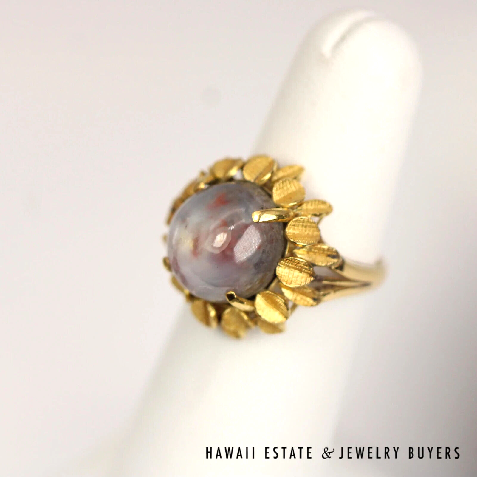 Star Sapphire Round Cabochon 20K Yellow Gold Halo Ring Size 6.5 - Image 9