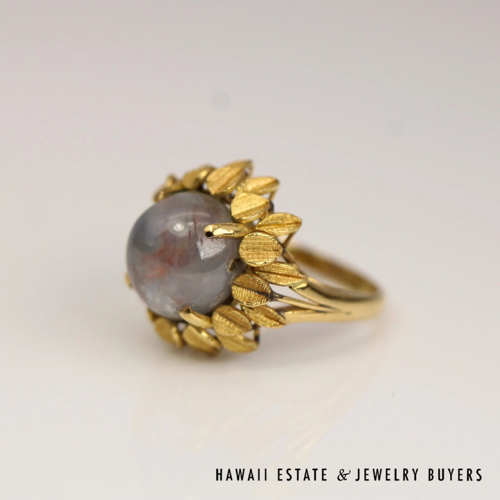 Star Sapphire Round Cabochon 20K Yellow Gold Halo Ring Size 6.5 - Image 3