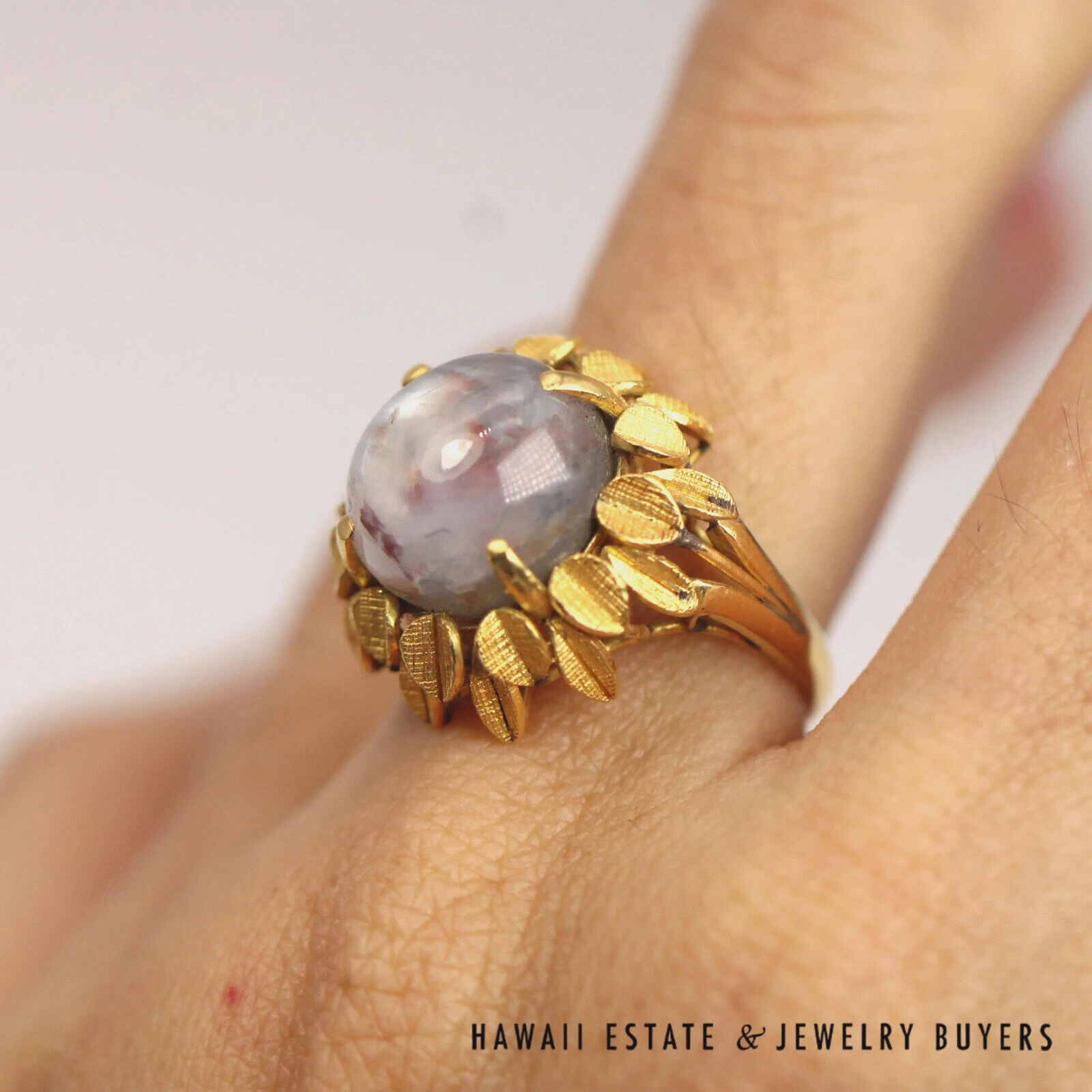 Star Sapphire Round Cabochon 20K Yellow Gold Halo Ring Size 6.5 - Image 10