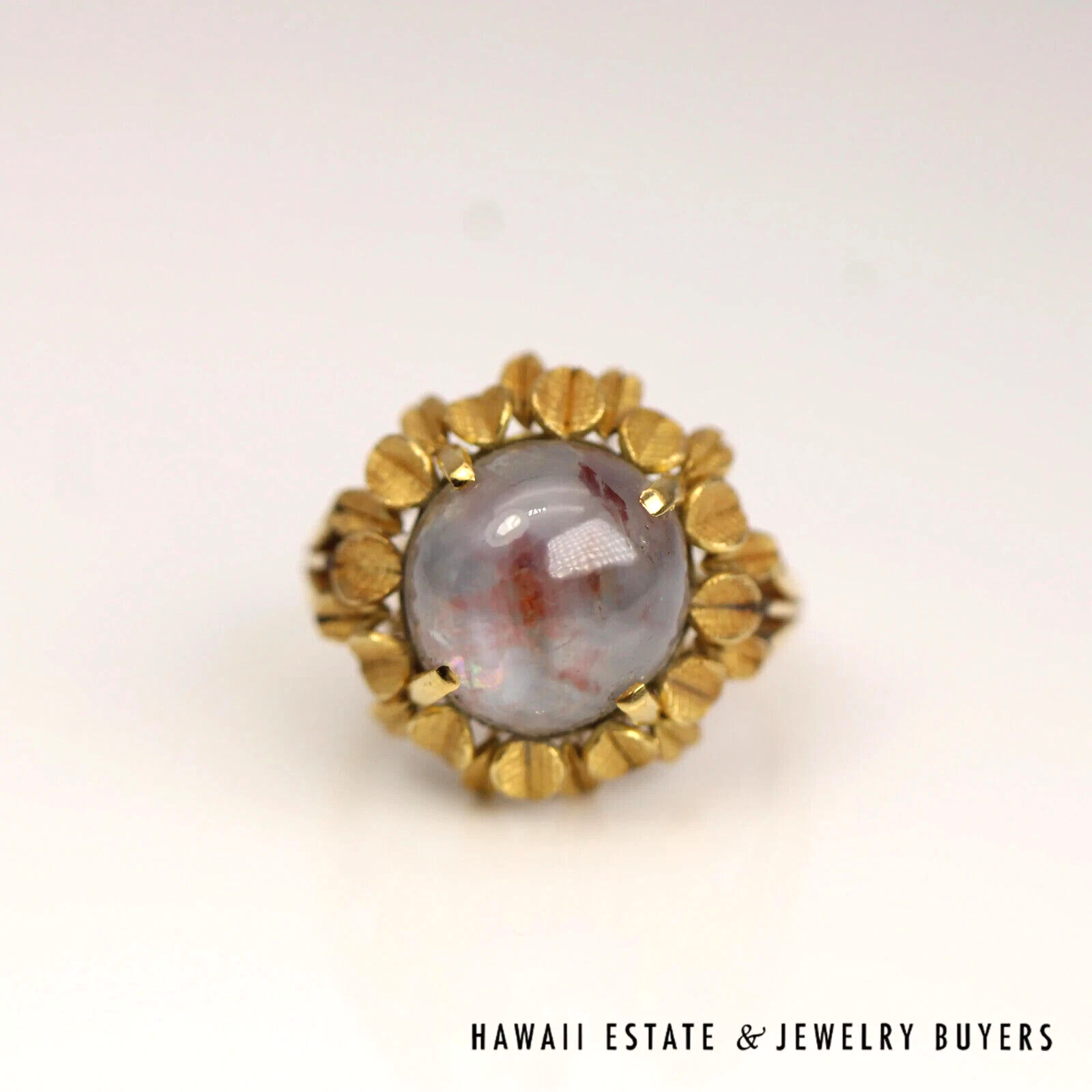 Star Sapphire Round Cabochon 20K Yellow Gold Halo Ring Size 6.5 - Image 2