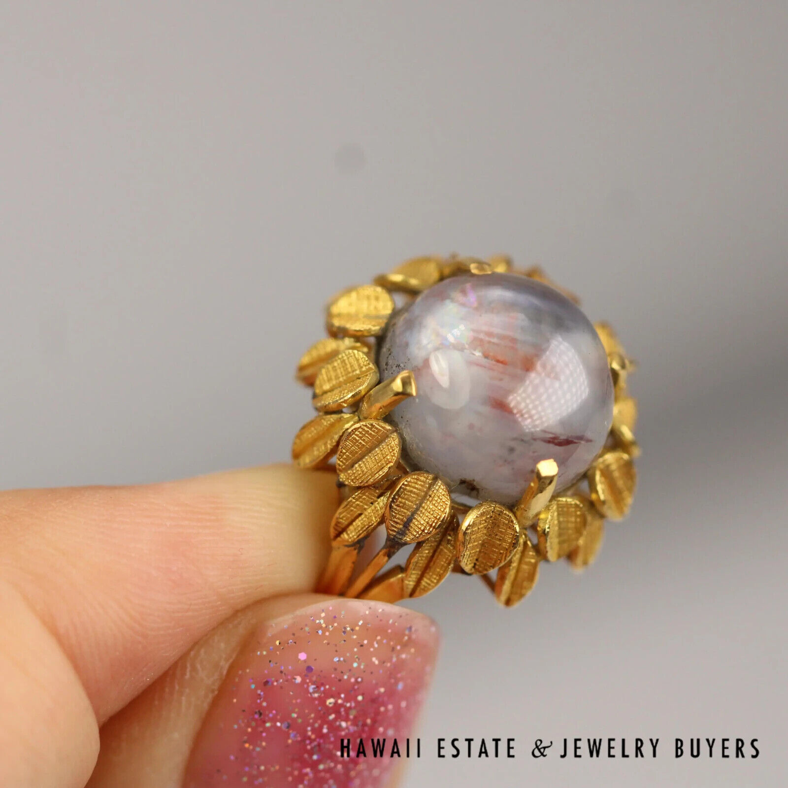 Star Sapphire Round Cabochon 20K Yellow Gold Halo Ring Size 6.5 - Image 8