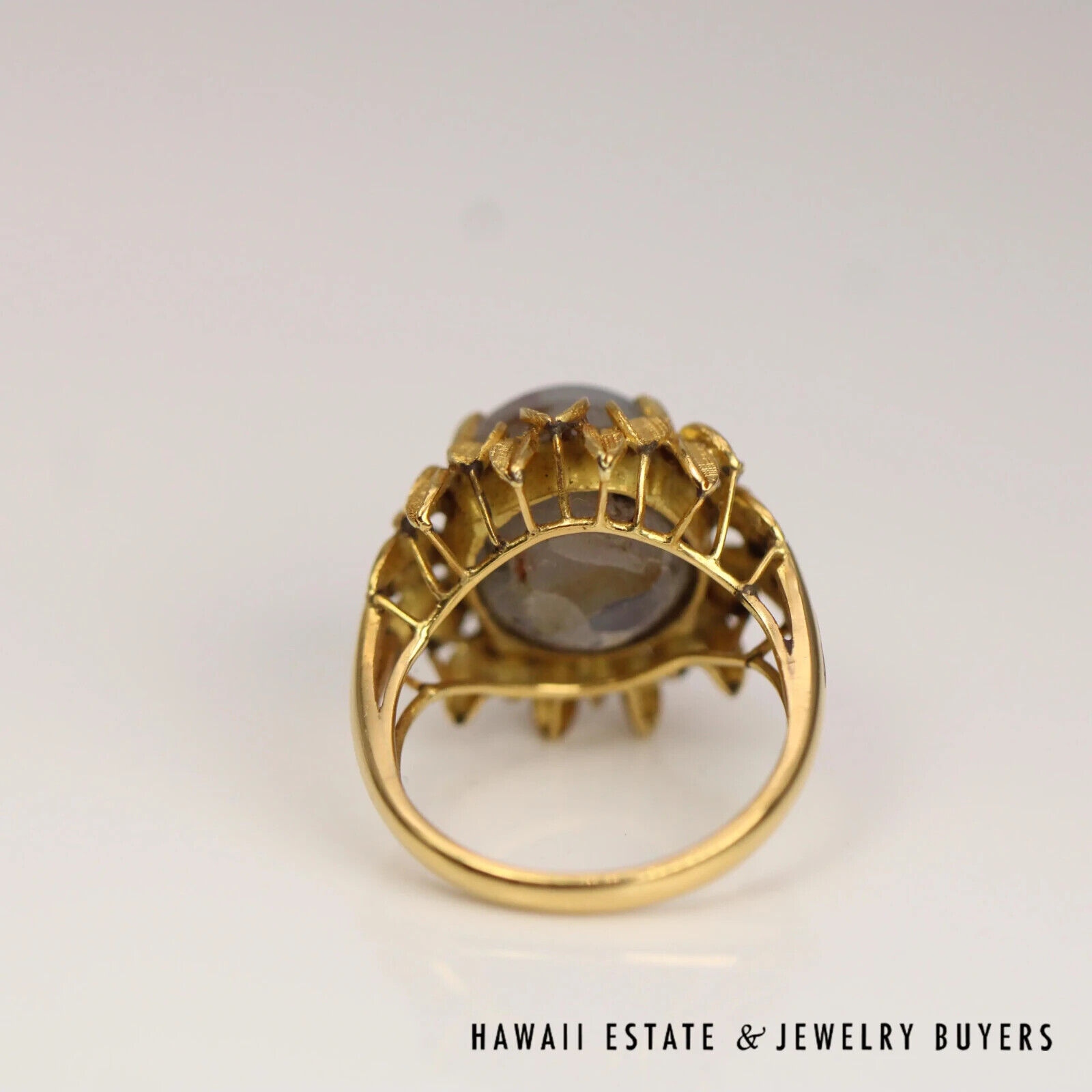 Star Sapphire Round Cabochon 20K Yellow Gold Halo Ring Size 6.5 - Image 4