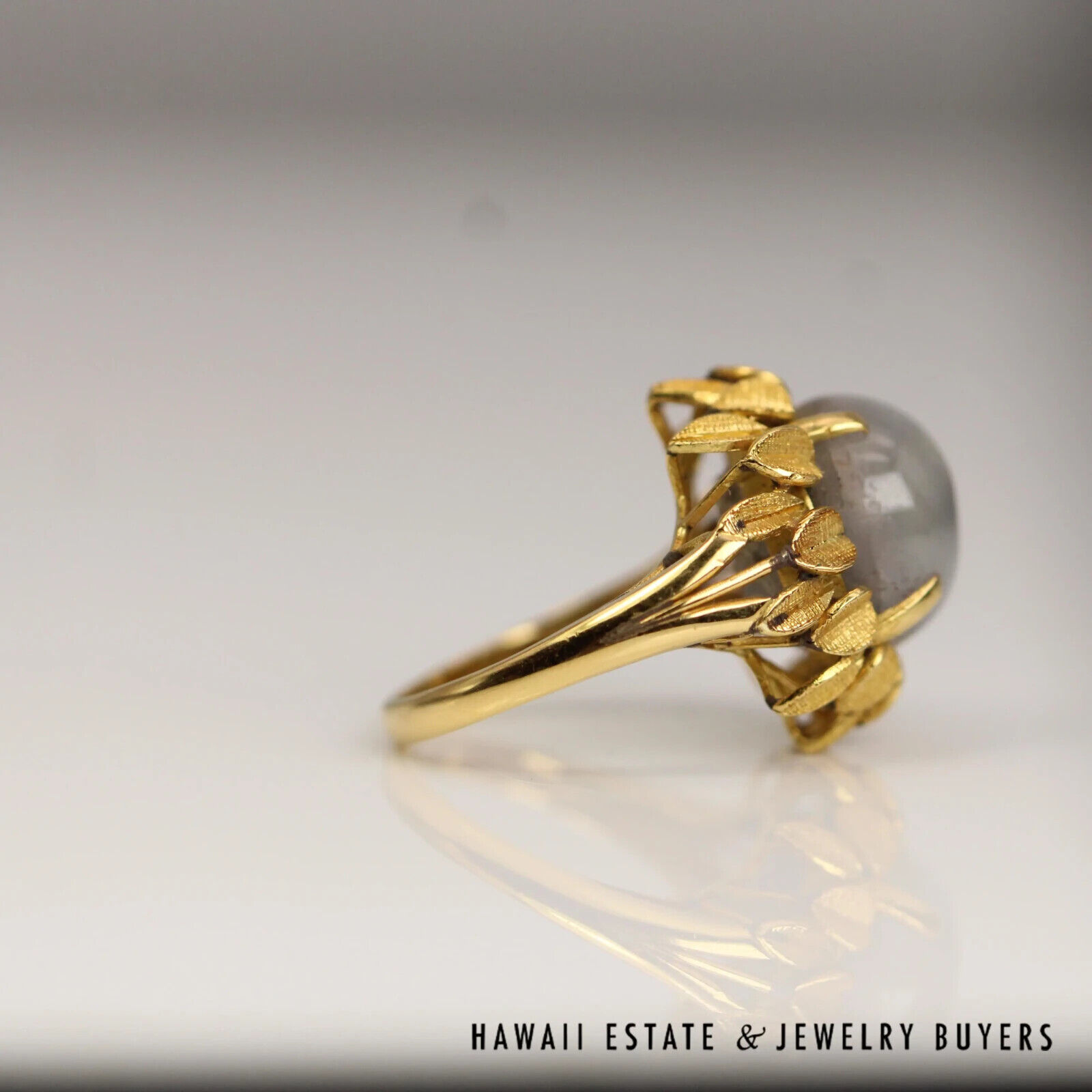 Star Sapphire Round Cabochon 20K Yellow Gold Halo Ring Size 6.5 - Image 5