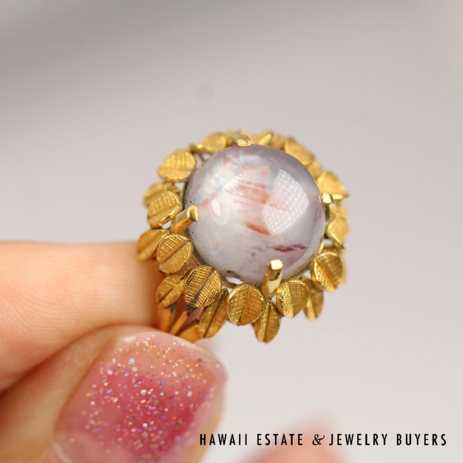 Star Sapphire Round Cabochon 20K Yellow Gold Halo Ring Size 6.5 - Image 7
