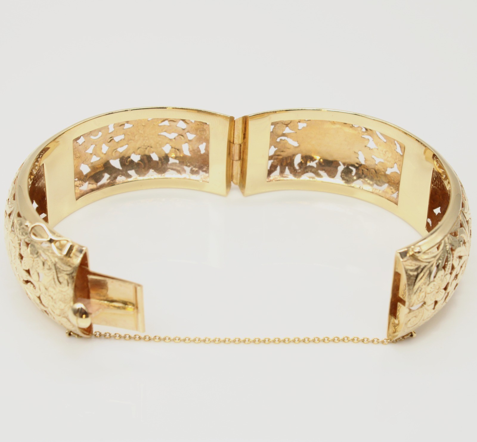 Ming's Four Seasons 14K Yellow Gold Hinged Bangle Bracelet 7.25 in with Box