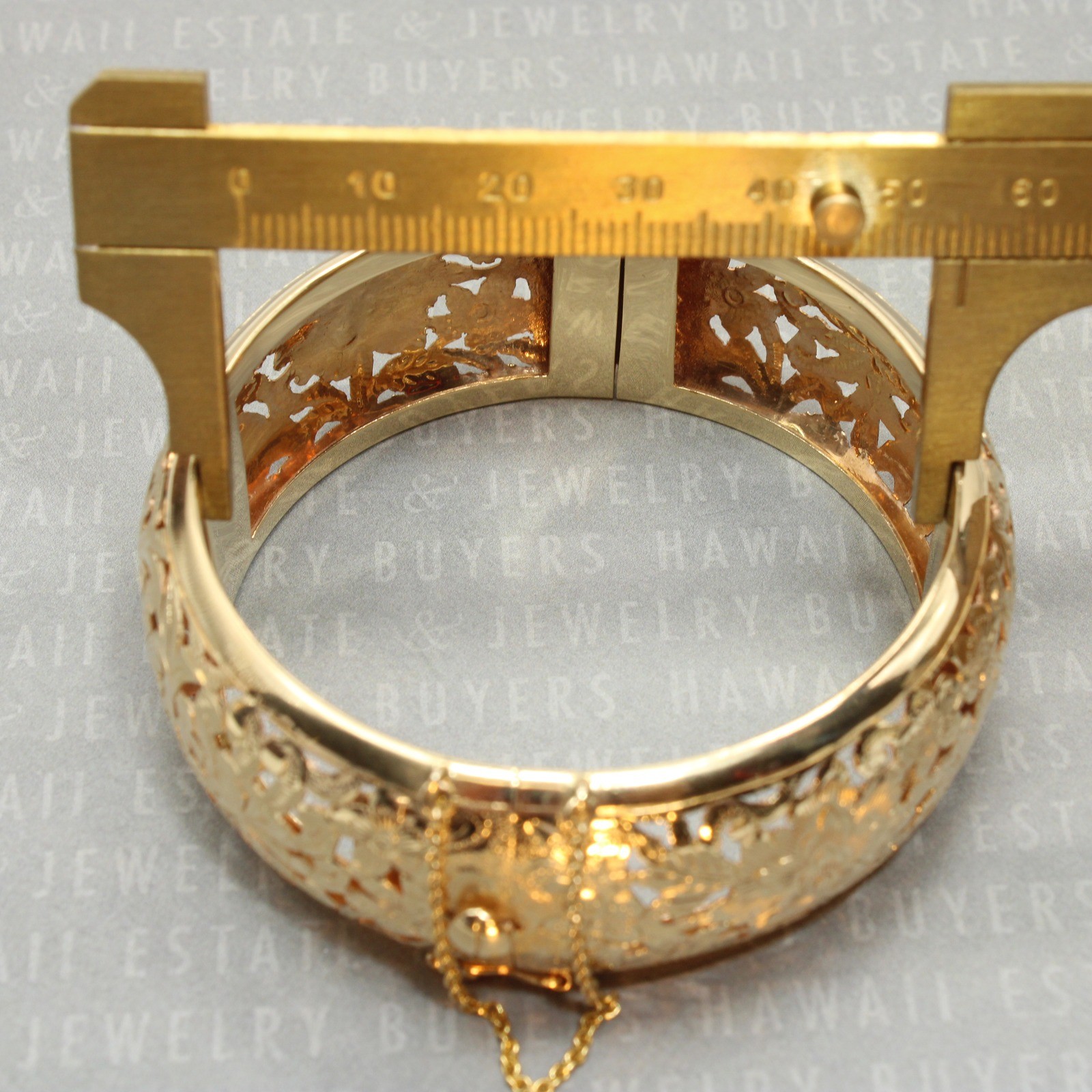 Ming's Four Seasons 14K Yellow Gold Hinged Bangle Bracelet 7.25 in with Box
