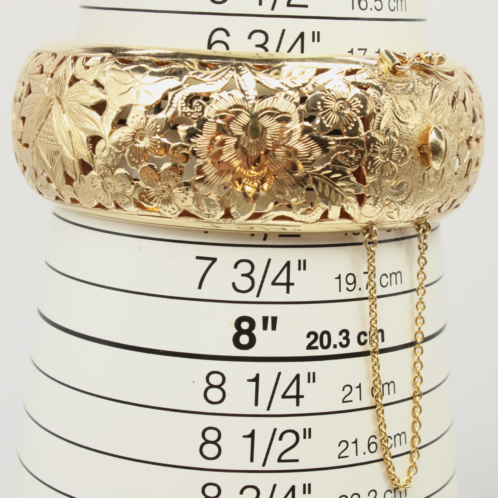Ming's Four Seasons 14K Yellow Gold Hinged Bangle Bracelet 7.25 in with Box