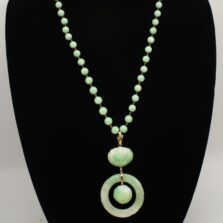 Jade Bead Necklace with Removable Carved Pendant 14K Yellow Gold 28 Inches
