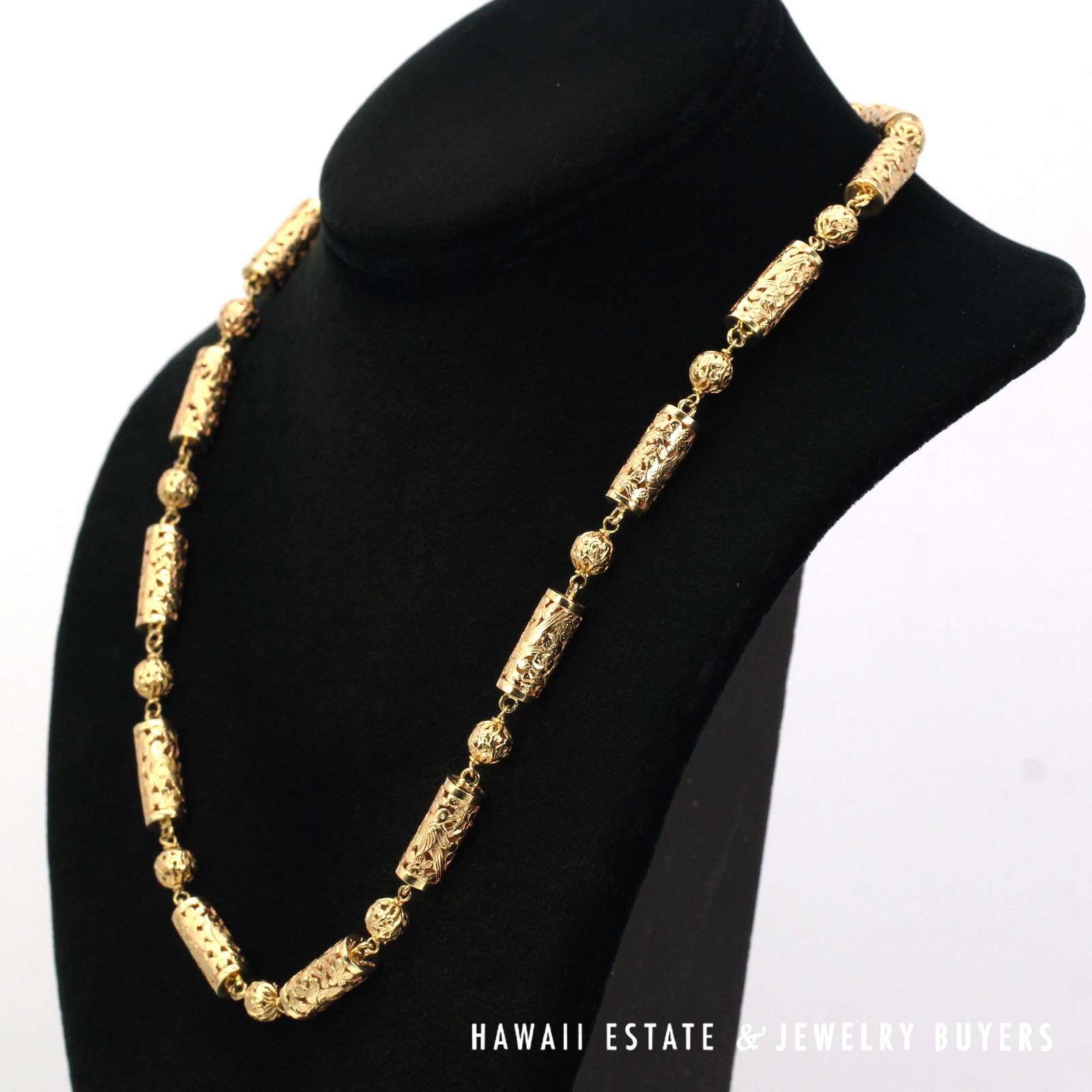 Opposite angled view showing the spacing between the gold beads.
