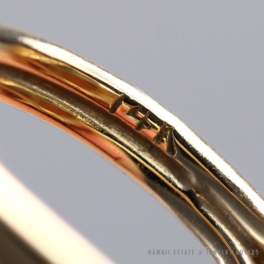 Close view of the 14K mark inside the ring band.