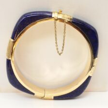 Lapis Lazuli Hinged Bangle Bracelet 14K Yellow Gold 7 in