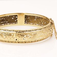 Ming's 14K Yellow Gold Dragon Phoenix Bangle Bracelet 7.5in with Box & Papers