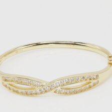 Diamond Crossover Bangle Bracelet 14K Yellow Gold 6.5 in