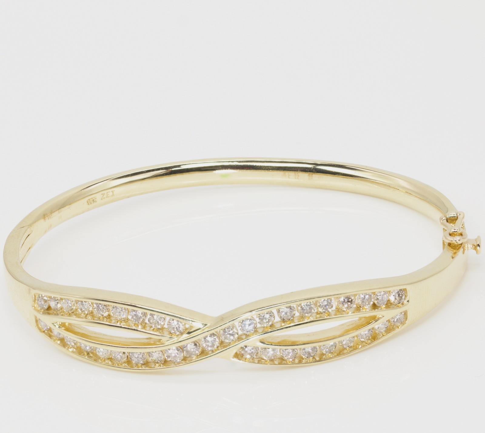 Diamond Crossover Bangle Bracelet 14K Yellow Gold 6.5 in