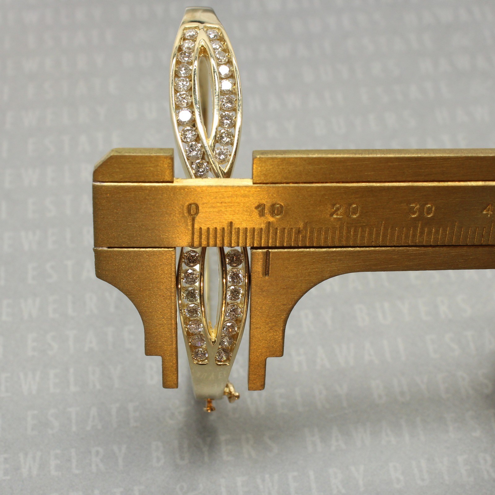 Diamond Crossover Bangle Bracelet 14K Yellow Gold 6.5 in
