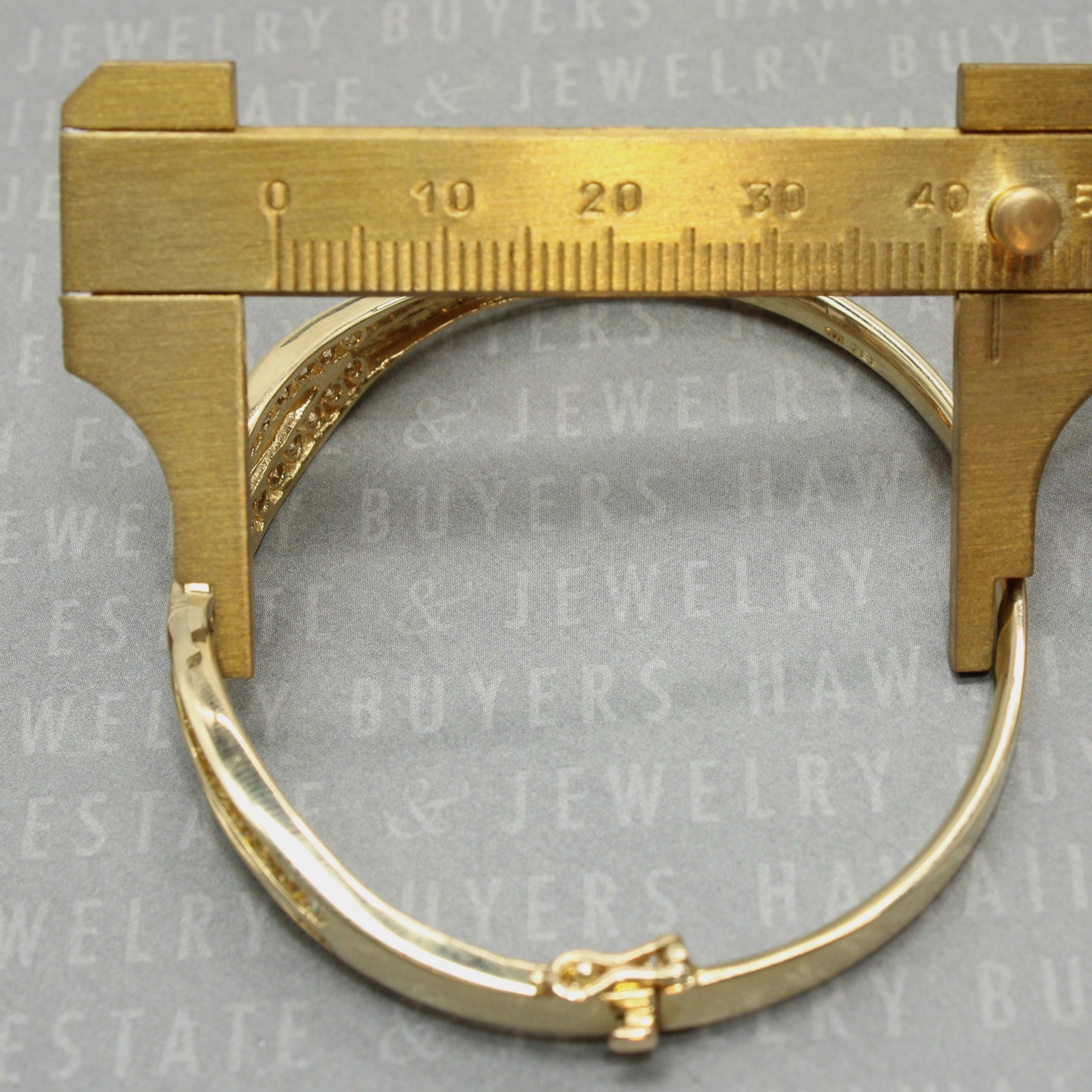 Diamond Crossover Bangle Bracelet 14K Yellow Gold 6.5 in