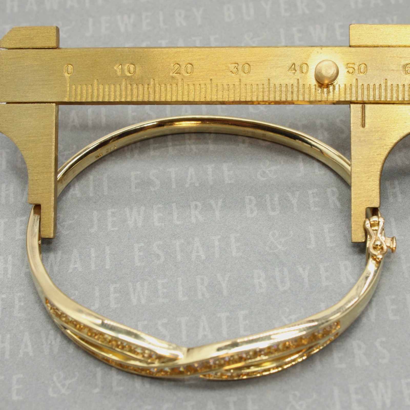 Diamond Crossover Bangle Bracelet 14K Yellow Gold 6.5 in