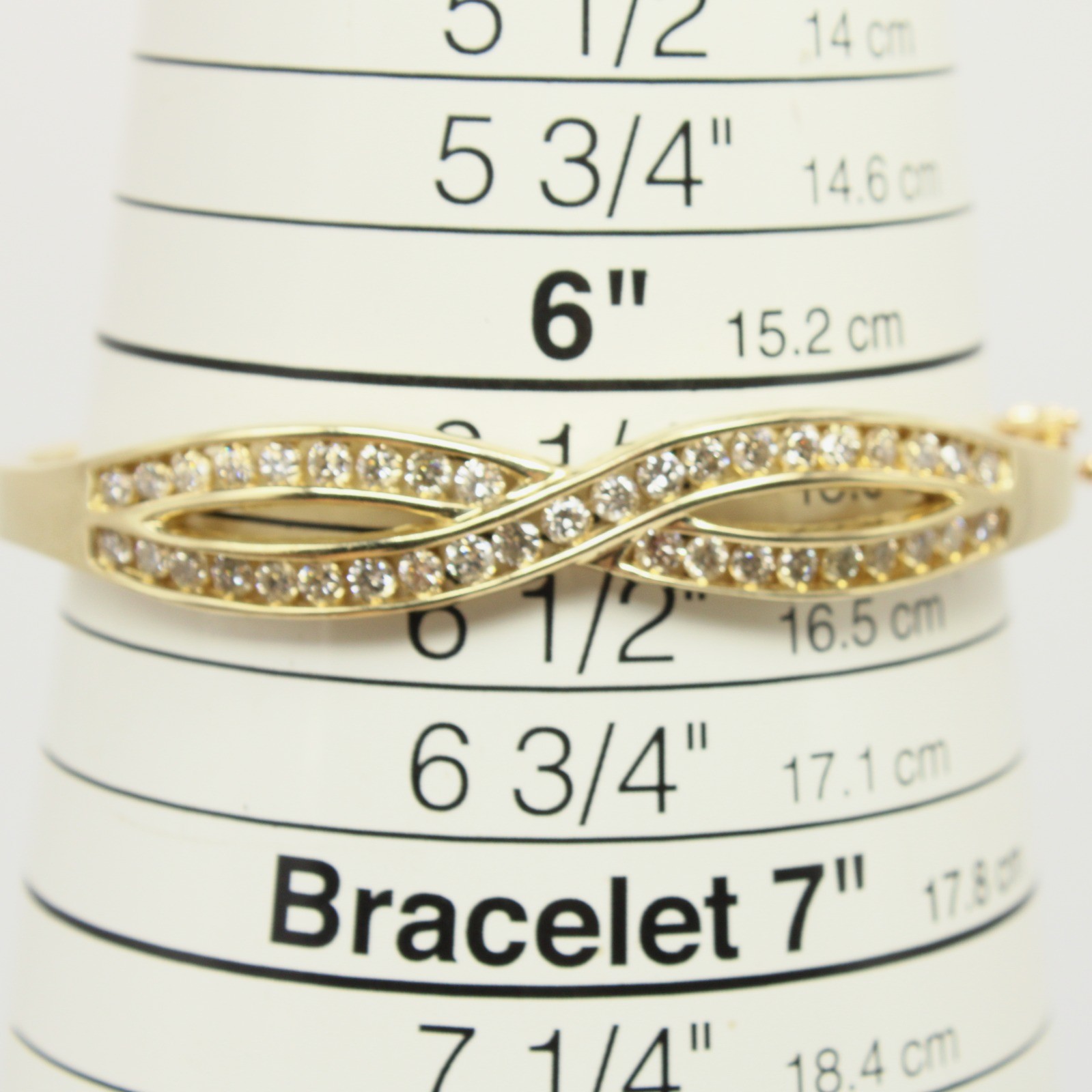 Diamond Crossover Bangle Bracelet 14K Yellow Gold 6.5 in